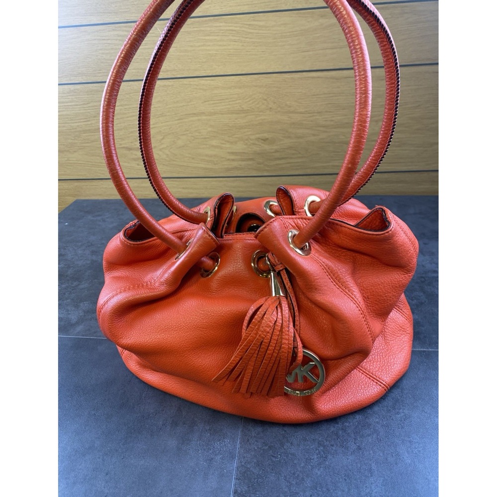 Michael Kors Orange Leather Hobo Shoulder Bag w/ Charm-See Description - Picture 1 of 14